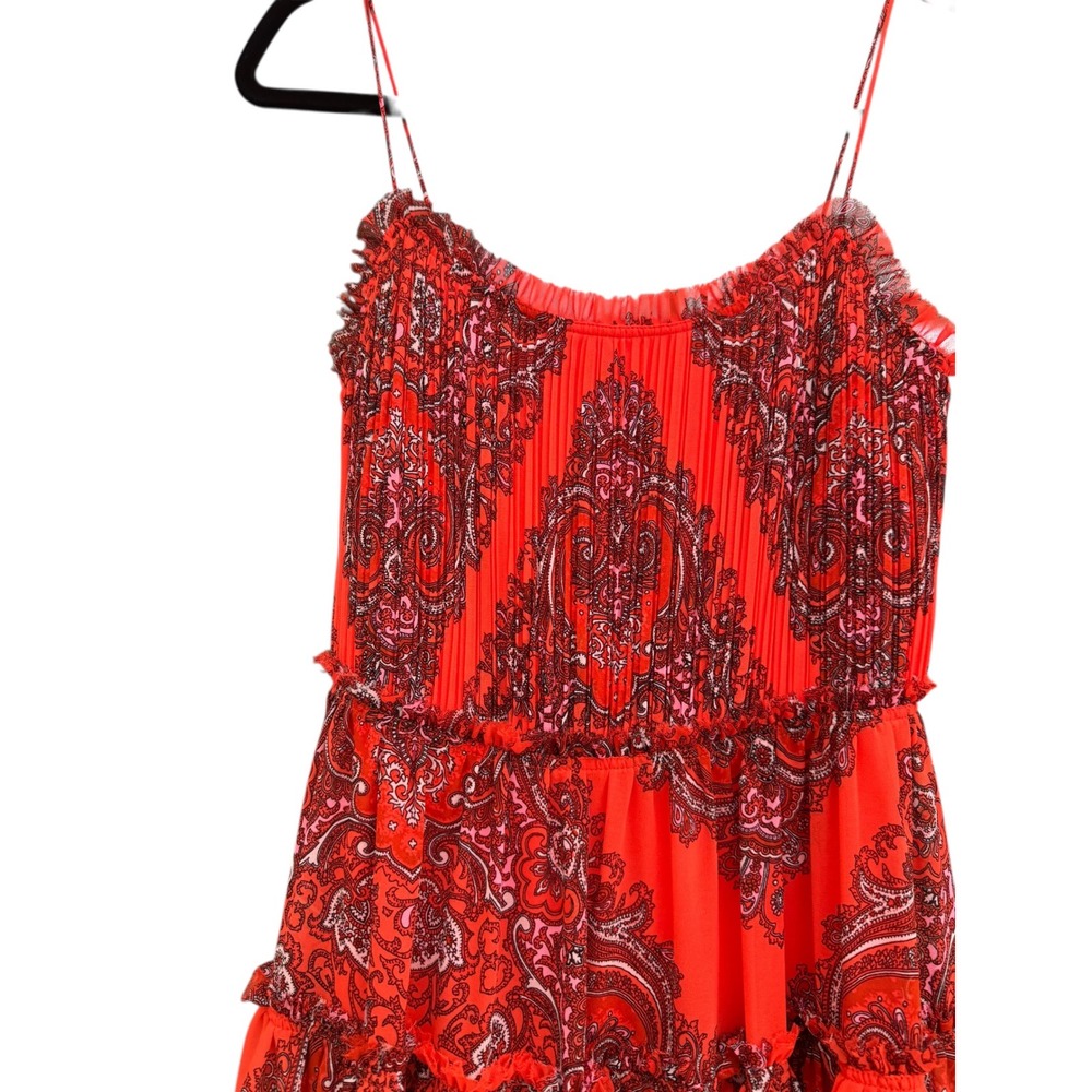 Banana Republic Red Paisley Midi Dress Chiffon Spaghetti Straps Mini Ruffle Sz10 - Picture 2 of 16
